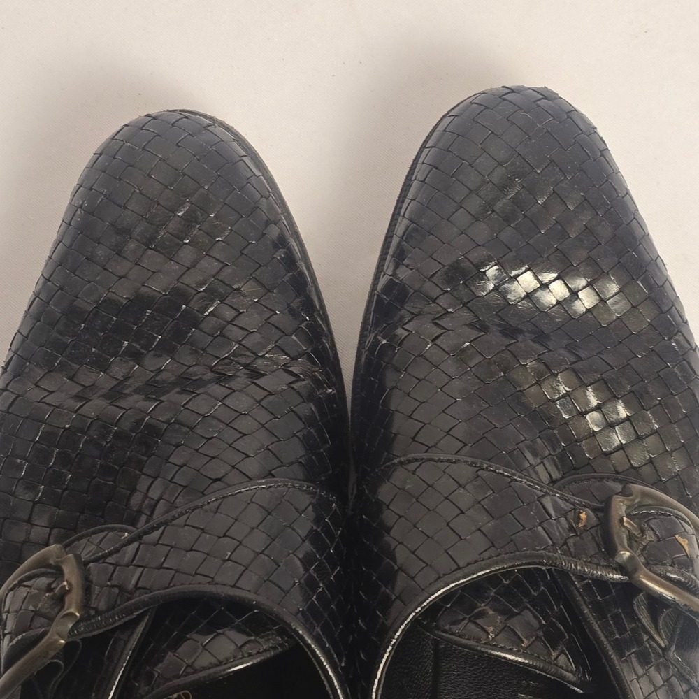 Stephane Kelian Paris Black Woven Leather Monk Strap Shoes Made in France 6.5 - Picture 12 of 14